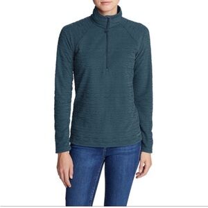 Eddie Bauer Blue Diamond Pattern Fleece Turtleneck 1/4 Zip Sweater Size Medium
